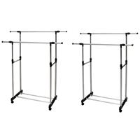 Set van 2x stuks mobiel kledingrek dubbele stang 160 cm -