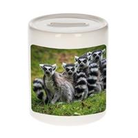 Bellatio Dieren foto spaarpot maki familie 9 cm - maki apen spaarpotten jongens en meisjes -