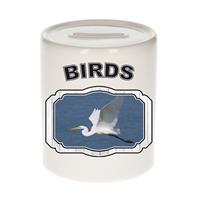 Bellatio Dieren grote zilverreiger spaarpot - birds/ vogels spaarpotten kinderen 9 cm -