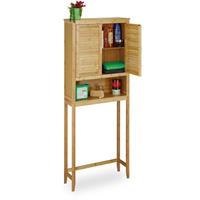 relaxdays Waschmaschinenschrank Lamell Bambus, Überschrank, Badschrank mit Flügeltüren, Holz, Ablage, HxBxT: ca. 176 x 70 x 22,5 cm, natur - 