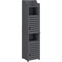 [en.casa] Badezimmerschrank Mora 135x32x32cm Dunkelgrau Hochschrank WPC Badkommode mit 3 Ablagen und Tür Badregal - 