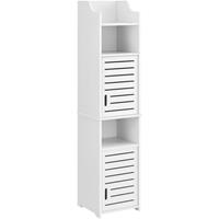 [en.casa] Badezimmerschrank Mora 135x32x32cm Weiß Hochschrank WPC Badkommode mit 3 Ablagen und Tür Badregal - 