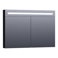 Saniclass Double face spiegelkast 100x70x15cm verlichting geintegreerd rechthoek 2 draaideuren Mat Zwart MDF 7365