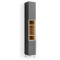 vicco Badschrank AQUIS Anthrazit Eiche 200 cm - Badezimmerschrank Hochschrank Bad Schrank Badregal - 