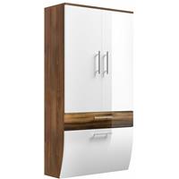 lomadox Hochschrank 70cm Hochglanz weiß, Walnuss Nb. TALONA-02, B x H x T ca. : 70 x 134,5 x 30 cm - 