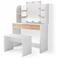 vicco LED Schminktisch CHARLOTTE Frisiertisch Weiß Eiche Kosmetiktisch Bank - 