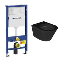 geberit UP100 toiletset met Mueller Afesta randloos toilet mat zwart en softclose zitting