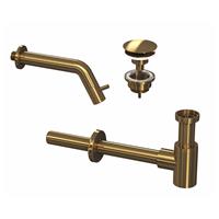 Douche Concurrent Toiletkraan Set Inbouw Muur Rond Koudwaterkraan Geborsteld Mat Goud Inkortbaar met Sifon en Always Open Plug