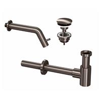 Douche Concurrent Toiletkraan Set Inbouw Muur Rond Koudwaterkraan Gunmetal Inkortbaar met Sifon en Always Open Plug