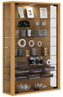VCM Wandvitrine Sammelvitrine Glasvitrine Wand Vitrine Regal Schrank Glas Hängevitrine Vitrosa Mini, mit LED hellbraun
