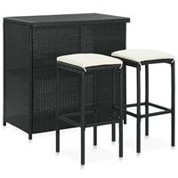 vidaxl 3-tlg. Bar Set Poly Rattan Schwarz - 