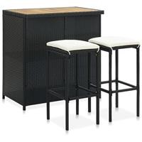 vidaxl 3-tlg. Bar-Set Poly Rattan Schwarz - 