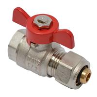 Sanivesk meerlagen kogelkraan met rode hendel (binnendraad x knel) 1/2 x 16x2mm