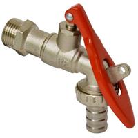 Sanivesk tap-kogelkraan afsluitbaar met hendelbediening + slangwartel nikkel ( buitendraad x buitendraad )1/2 x 3/4