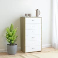 vidaXL Dressoir met 6 lades 50x34x96 cm spaanplaat wit en sonoma eiken