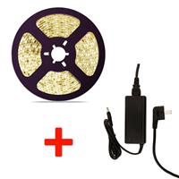 Groenovatie LED Strip Set, 5 Meter, 7.2 Watt/meter, Warm Wit, Met Adapter