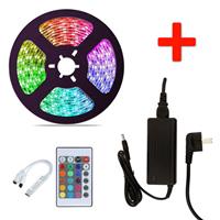Groenovatie RGB LED Strip Set, 5 Meter, 14.4 Watt/meter, Waterdicht IP65, Met Adapter & Controller
