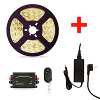 Groenovatie LED Strip Set, 5 Meter, 7.2 Watt/meter, Warm Wit, Waterdicht IP68, Met Adapter & Draadloze Dimmer