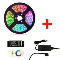 Groenovatie RGB LED Strip Set, 5 Meter, 14.4 Watt/meter, Waterdicht IP65, Met Adapter & Touch Afstandsbediening