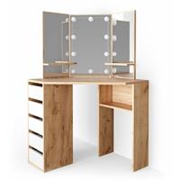 VICCO LED Eckschminktisch ARIELLE Kosmetik Schminktisch Spiegel Eiche Hocker - 