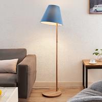 Lucande Jinda Stehlampe, Holzgestell, Stoff blau