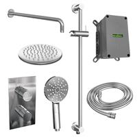 Brauer Inbouw Regendouche Set  Chrome Edition Gebogen Wanduitloop Ronde Hoofddouche 20 cm Met Glijstang en Handdouche 3 Standen