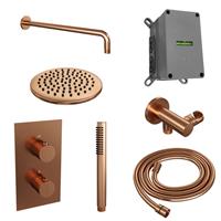 Brauer Inbouw Regendouche Set  Copper Edition Gebogen Wanduitloop Ronde Hoofddouche 20 cm Koper