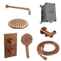 Brauer Inbouw Regendouche Set  Copper Edition Gebogen Wanduitloop Ronde Hoofddouche 20 cm Met Handdouche 3 Standen Koper