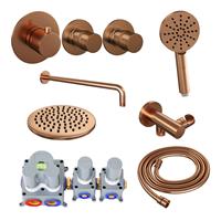 Brauer Inbouw Regendouche Set  Copper Edition Gebogen Wanduitloop Ronde Hoofddouche 20 cm Met Twee Stopkranen en Handdouche 3 Standen Koper