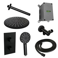 Brauer Inbouw Regendouche Set  Black Edition Plafond Uitloop Ronde Hoofddouche 30 cm Met Glijstang en Handdouche 3 Standen Mat Zwart