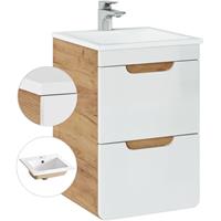 LOMADOX Waschtisch 40cm mit Keramik-Waschbecken LUTON-56 Hochglanz weiß mit Wotaneiche B/H/T 41/60,5/40 - 