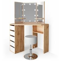 VICCO LED Eckschminktisch ARIELLE Kosmetik Schminktisch Spiegel Eiche Hocker