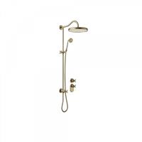 Tres Clasic opbouw regendoucheset met 2-wegs inbouw thermostaatkraan mat verouderd messing
