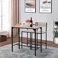 HOMCOM Bartafel met 2 stoelen 3-delige tafelset barstoel barkruk MDF naturel zwart | Aosom Netherlands