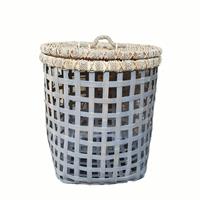NusaOriginals Handgemaakte Witte Bamboe Wasmand - Groot - 60x50cm