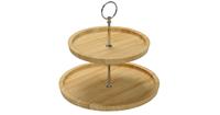 Decopatent FSC Houten Etagère Bamboe - 2 Laags Etagere - Serveerschaal - Fruitschaal - Bon Bon Schaal - Afm. 25 x 25 x 24 Cm