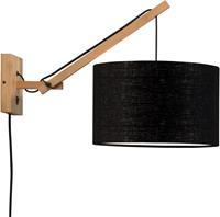 Good & Mojo Wandlamp - ANDES - Bamboe/Linnen - Korte Arm - Naturel - Product Kleur: Zwart / Product Met gloeilamp: Nee - Zwart
