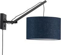 Good & Mojo Wandlamp - ANDES - Bamboe/Linnen - Korte Arm - Zwart - Product Kleur: Donkerblauw / Product Met gloeilamp: Nee - Donkerblauw
