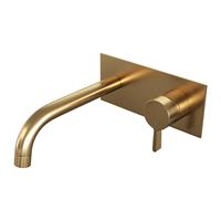 Brauer Gold Edition inbouw wastafelkraan plaat met gebogen uitloop geborsteld messing PVD