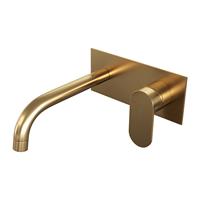 Brauer Gold Edition inbouw wastafelkraan plaat met gebogen uitloop en lange, platte handgreep geborsteld messing PVD