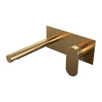 Brauer Gold Edition inbouw wastafelkraan plaat met rechte uitloop en lange, platte handgreep geborsteld messing PVD