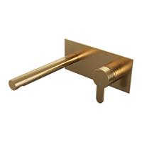 Brauer Gold Edition inbouw wastafelkraan plaat met rechte uitloop en korte, platte handgreep geborsteld messing PVD