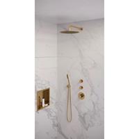 Brauer Gold Edition complete inbouw regendouche set 18 geborsteld messing PVD met staafhanddouche, gebogen wandarm en 30cm hoofddouche