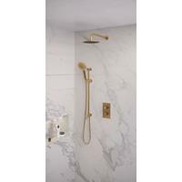 Brauer Gold Edition complete inbouw regendouche set 45 geborsteld messing PVD met 3 standen handdouche, gebogen wandarm, glijstang en 20cm hoofddouche