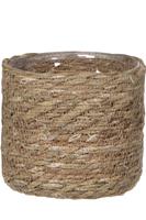 Mica Decorations Naturel bruin rotan planten pot mand van gedraaid jute/riet H16 en D16 cm - Plantenpotten