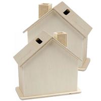 Set van 6x stuks beschilderbare hobby/knutsel spaarpot houten huisjes 10 cm -