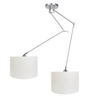 Ylumen Hanglamp Knik 2 lichts met witte kappen Ø 40 cm mat chroom