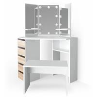VICCO LED Eckschminktisch ARIELLE Kosmetiktisch Frisiertisch Weiß Eiche Hocker - 