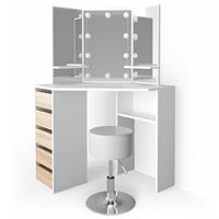 VICCO LED Eckschminktisch ARIELLE Kosmetiktisch Frisiertisch Weiß Eiche Hocker - 