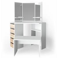 VICCO LED Eckschminktisch ARIELLE Kosmetiktisch Frisiertisch Weiß Eiche Hocker - 